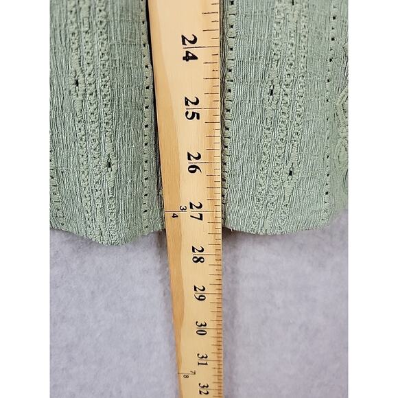 Frye Green Striped Textured LS V Neck Peasant Boho Blouse Women's XL - Picture 8 of 12